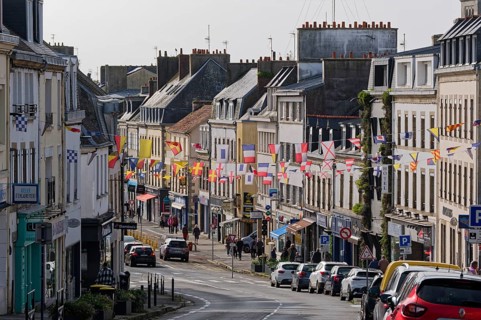 Residences and shops on the Avenue de la Gare in the centre of Concarneau. Brittany