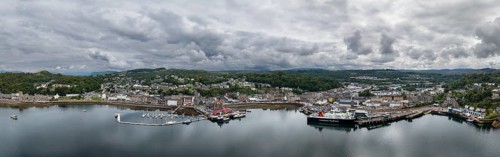 Aerial panorama of the harbour town of Oban
