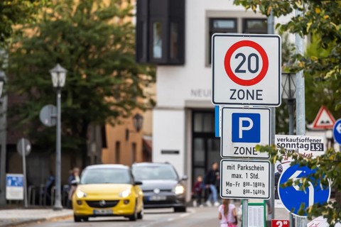 Traffic sign Tempo 20 km h applies on some streets in the city of Rottweil