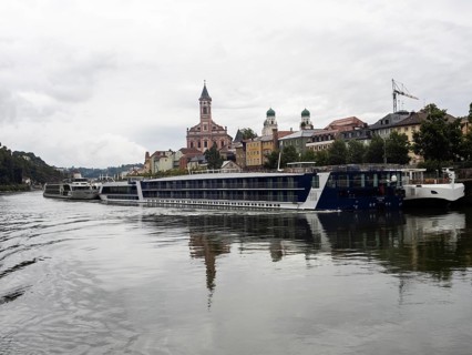 View over the Danube to the church of St. Paul and the cathedral