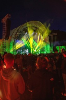 Cheering crowd at Live Klostersommer Festival in Historic Monastery