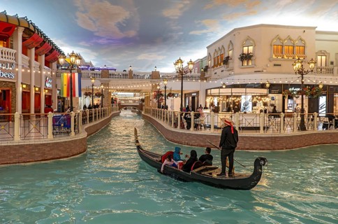 Gondola ride on indoor canal at Villaggio Mall
