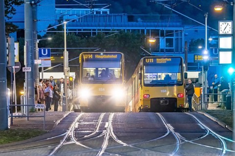 Stuttgart light rail in the evening
