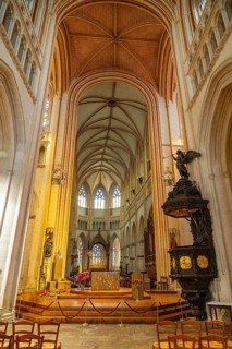 Interior of the Saint Corentin cathedral in the medieval village of Quimper in the Finisterre department. French Brittany
