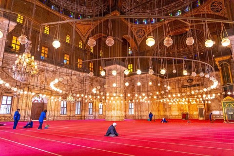 Beautiful decorated interior of the Alabaster Mosque in the city of Cairo in the Egyptian capital. Africa