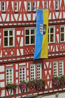 City flag at the historic town hall built 1601