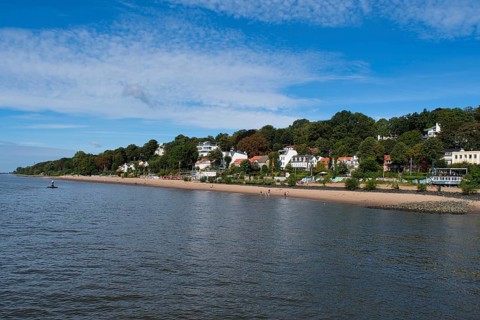 View over the Elbe beach in Hamburg harbour