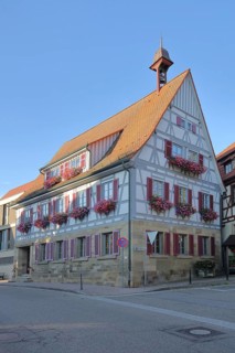 Half-timbered house with tower spire