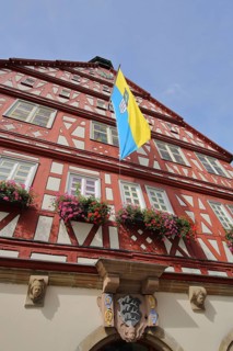 City flag at the historic town hall built 1601