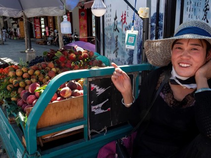 Laughing vendor