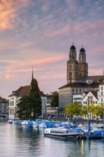 View over the Limmat to Grossmuenster and City Hall