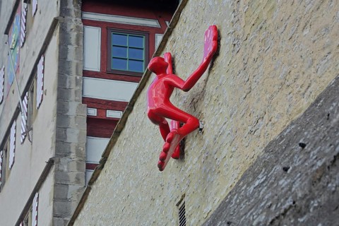 Sculpture Finsman by Rosalie 2008 at the historic town wall and town hall animal figure
