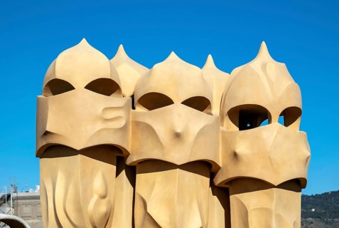 Warrior-like chimneys on roof of Casa Mila