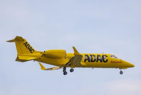 ADAC ambulance aircraft of the type Learjet 60 XR. AirportFraport
