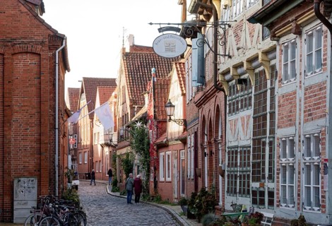 Half-timbered houses on the Elbstrasse in the old town of Lauenburg on the Elbe. Duchy of Lauenburg