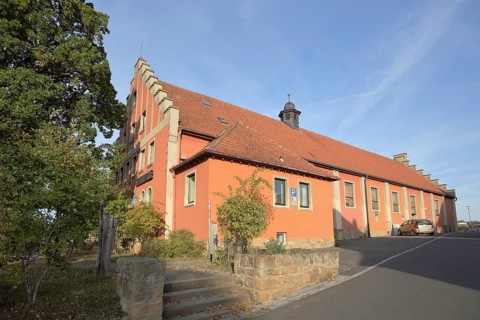 Red town hall with stepped gable