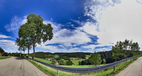 230 degree panorama of a park strip with landscape near Furtwangen in the Black Forest