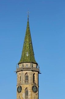 Spire of the late Gothic Protestant town church built in 1417