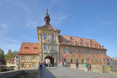 Historic Old Town Hall with mural and archway