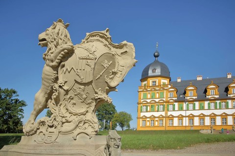 Baroque fountain built 1771 with lion figure and shield