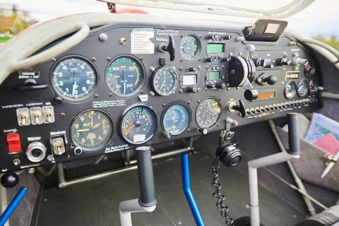 Cockpit of a lightweight aircraft on an airfield in Neumarkt in der Oberpfalz