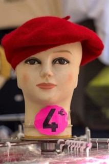 Doll's head with beret in a souvenir shop