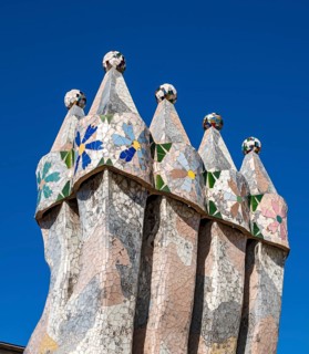 Chimney stacks on the roof of Casa Batllo by Antoni Gaudi