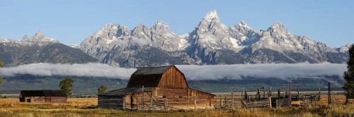Old barn in front of the Teton Range