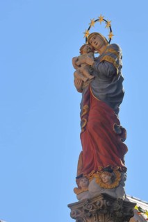 Madonna figure with halo and baby Jesus at the Marian column