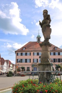 Market square with fountain and town hall