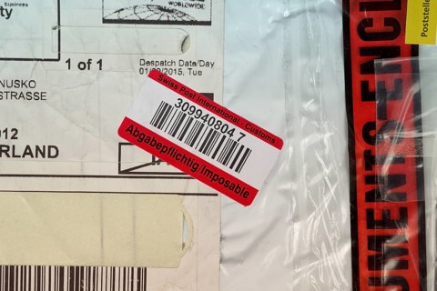 Customs clearance sticker on a parcel