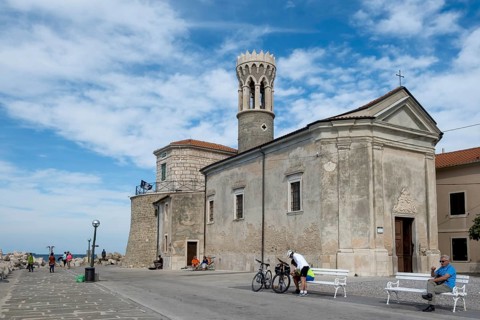 Waterfront with San Clemente Church or Maria Health Church and Lighthouse