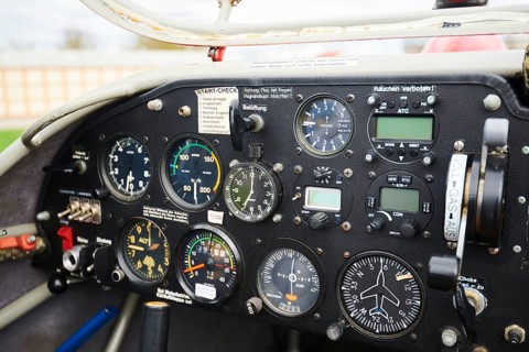 Cockpit of a lightweight aircraft on an airfield in Neumarkt in der Oberpfalz