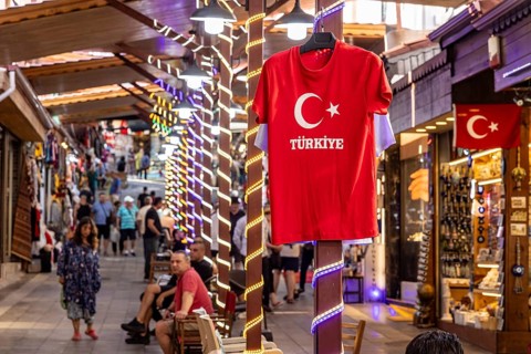 Bazaar in Kusadasi with clothes