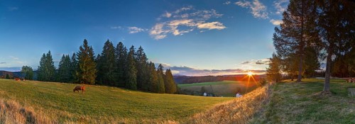 Sunset over a landscape near Furtwangen in the Black Forest