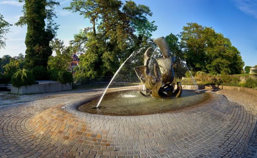 Rehmann fountain towards evening in Laufenburg