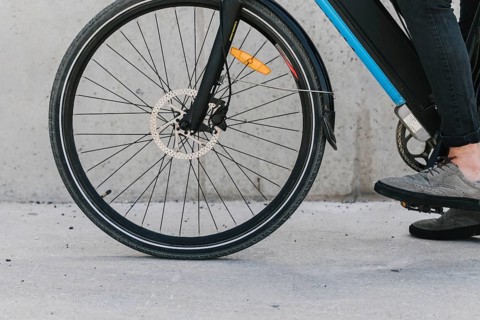 Close up bicycle front wheel