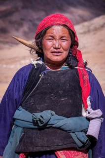 A female yak herder from the Changpa nomadic tribe