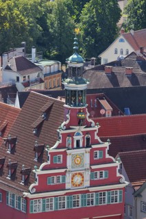 Old town hall built 1420 with tail gable and spire