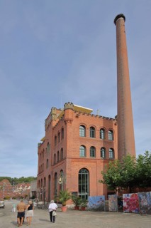 Red brewhouse with chimney