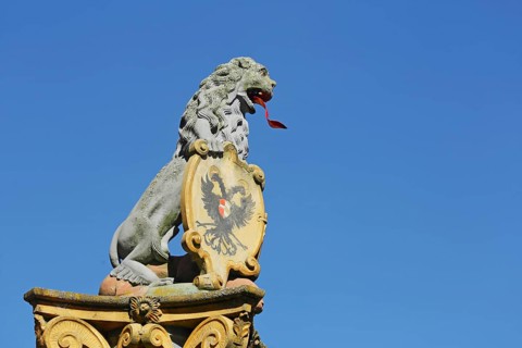 Lion figure with shield and double eagle from the lion fountain built in 1773