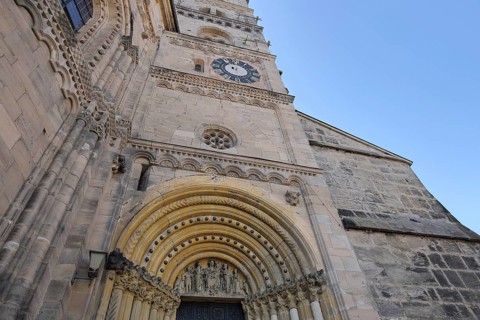 UNESCO Romanesque Bamberg Cathedral of St. Peter and St. George with princely portal and tympanum with Last Judgement