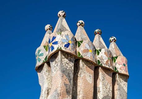 Chimney stacks on the roof of Casa Batllo by Antoni Gaudi