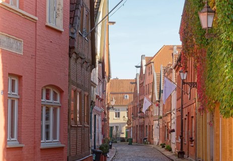 Half-timbered houses on the Elbstrasse in the old town of Lauenburg on the Elbe. Duchy of Lauenburg