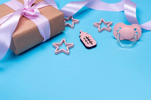 High angle cute little baby girl accesories with copy space