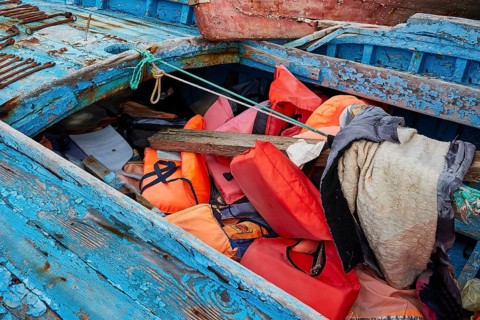 Life jackets inside an open boat