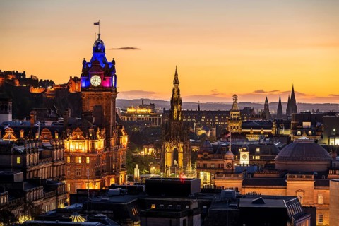 View from Calton Hill over the historic Old Town at night