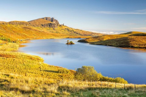 View of rock needle Old Man of Storr