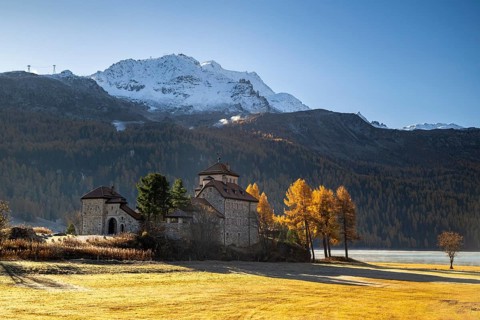Crap da Sass Castle on Lake Silvaplana near St. Moritz