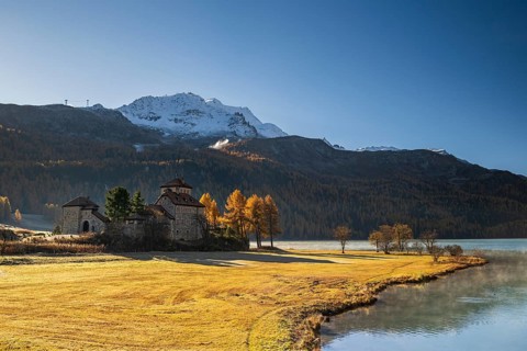 Crap da Sass Castle on Lake Silvaplana near St. Moritz